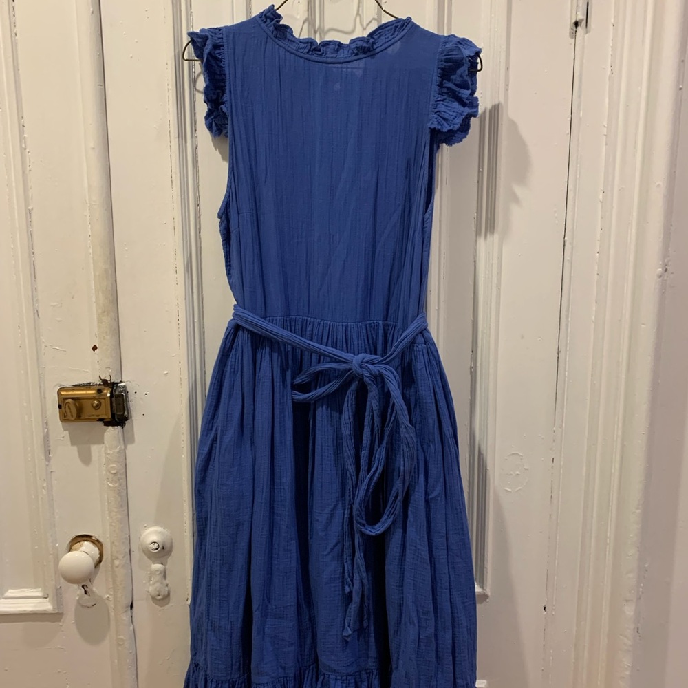 Atelier Delphine Cornflower Blue Sleeveless Dress with Ruffle Details
